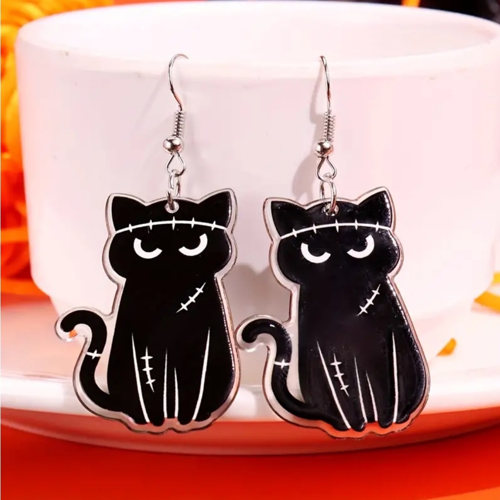 Black Frankenstein Cat Earrings